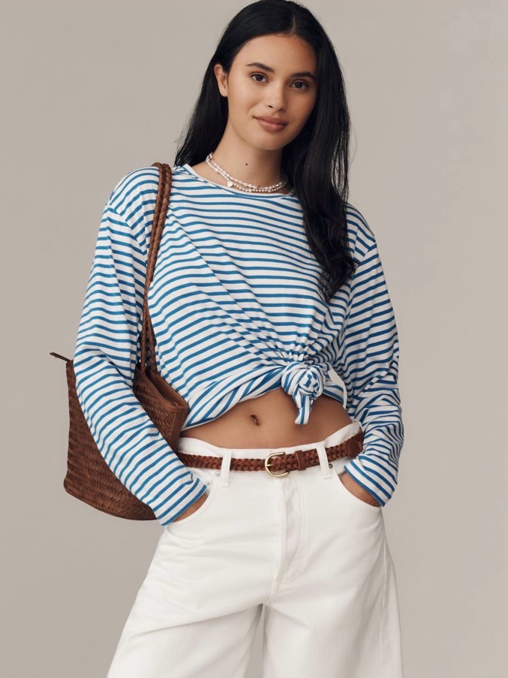 NWOT Anthropologie Daily Practice Cotton Long Sleeve Tee (vivid cerulean/white) - Picture 2 of 9